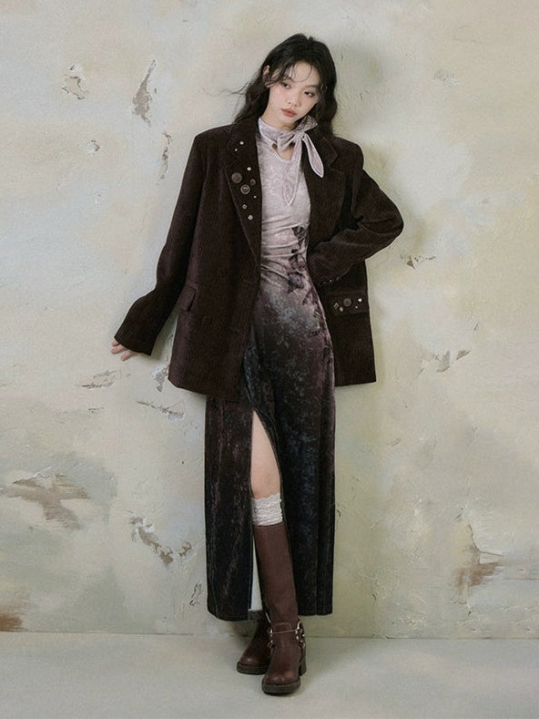 Double Breasted Loose Corduroy Jacket