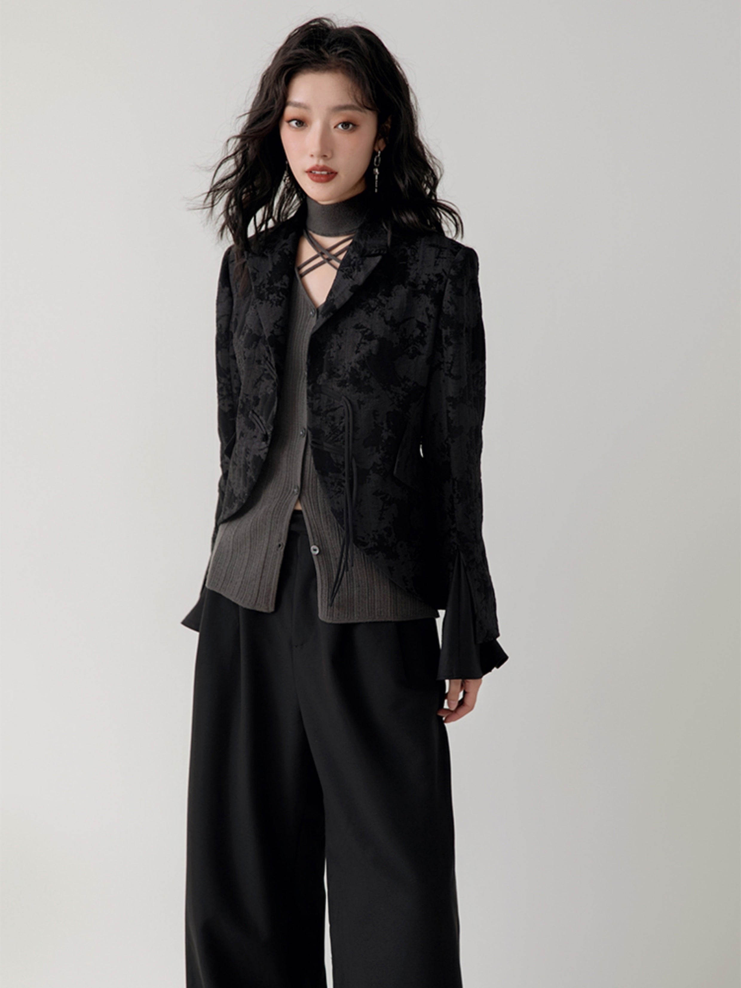 Chinese Style Flare Sleeve Jacket & Asymmetrical Skirt