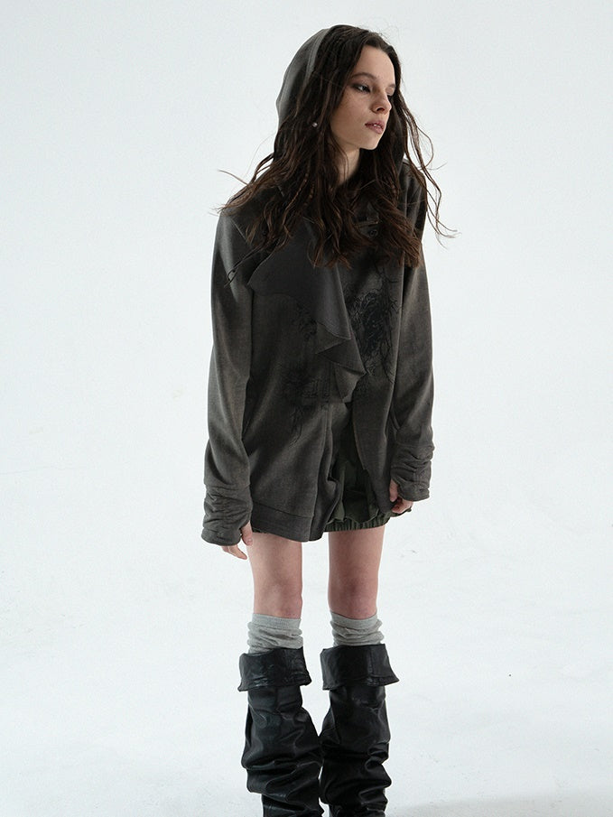 Ruffled Irregular Cut Sweat Jacket