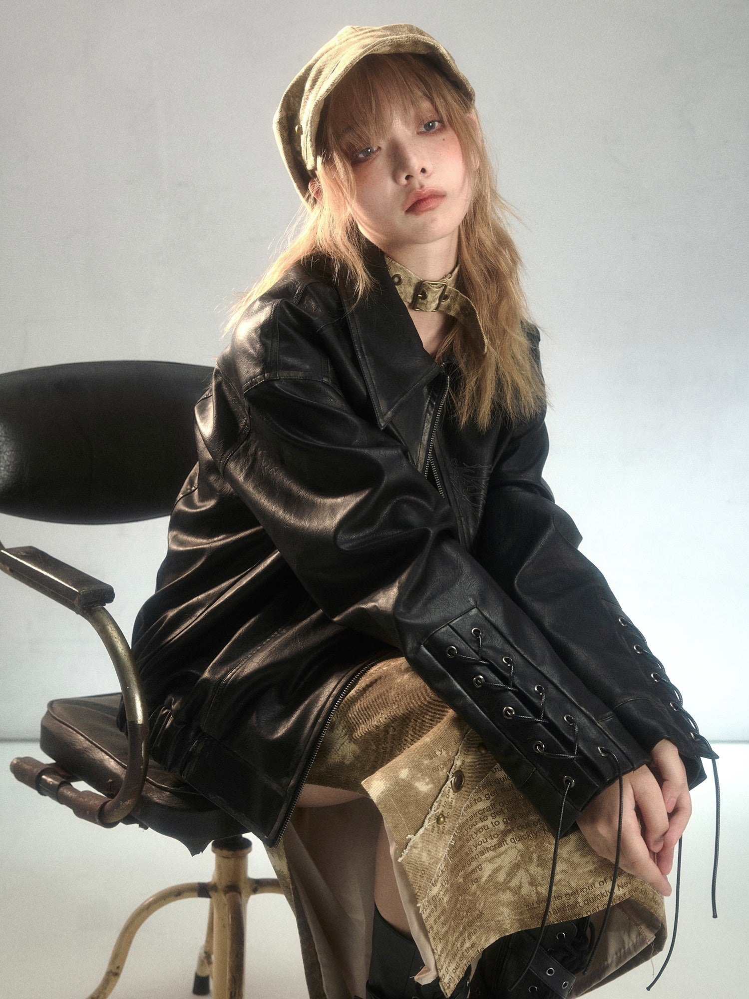 Veste en cuir lâche imprimé à l&