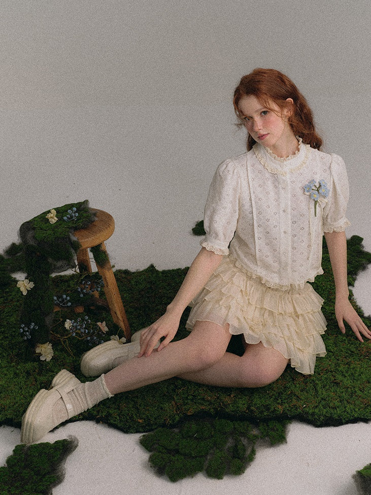 Shimmer Frill Collar Shirt & Fluffy Cake Skirt