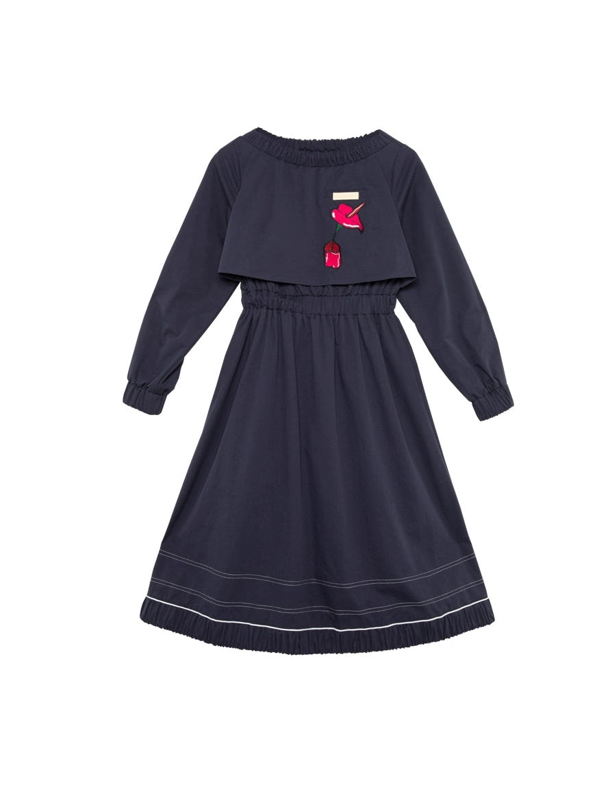 Lily Embroidery Layered Design Waist Shape One-piece