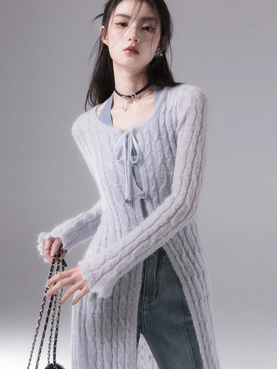 Lange Strickjacke & Vest Setup