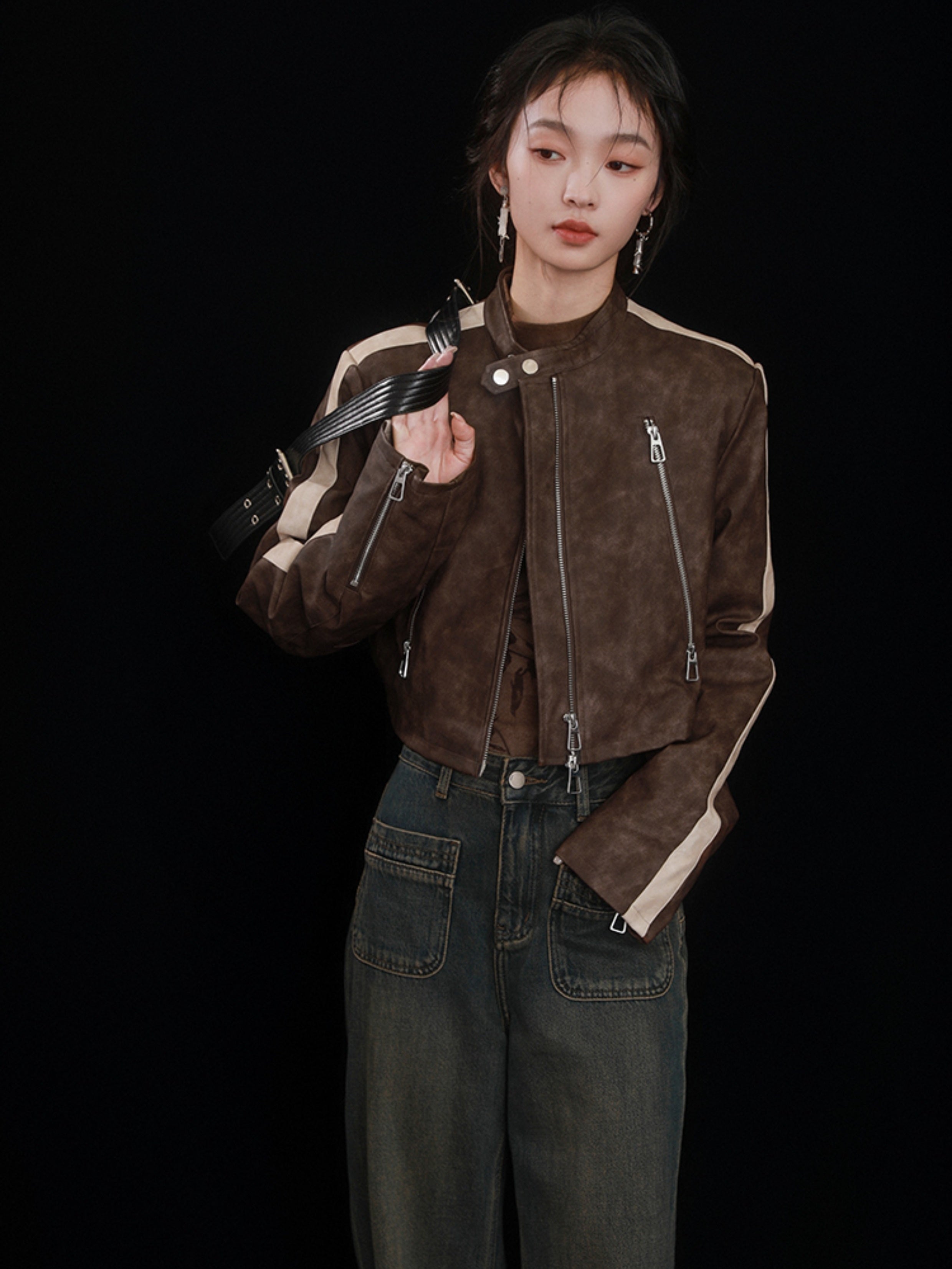 Motorcycle Design Leather Short Jacket