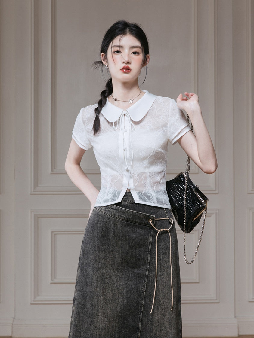 Lace Shirt & Long Camisole One-piece