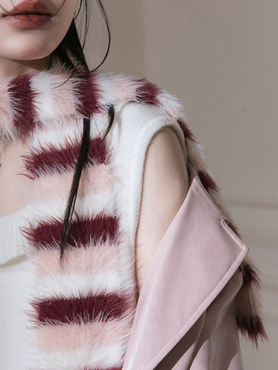 Gradient Border Sleeveress Fluffy Kleid & Schal