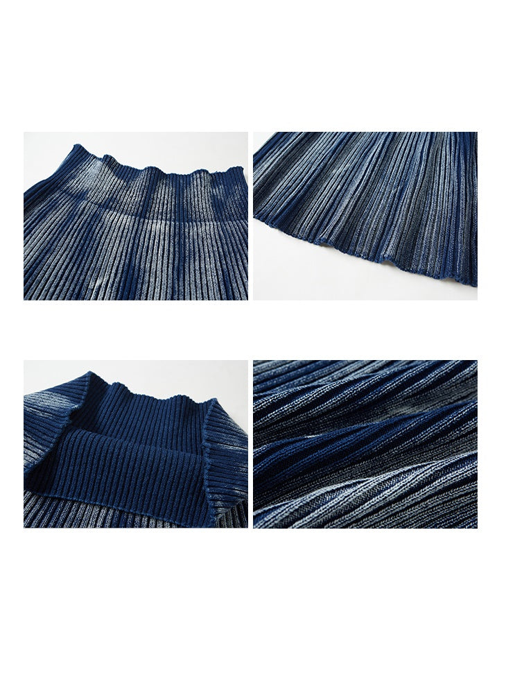Washed Tie-dye Lace-up Knitted Cardigan & Skirt