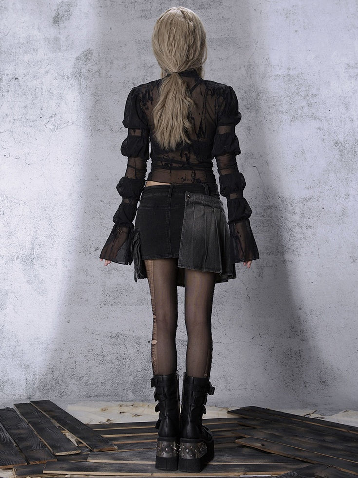 펑크 데님 주름 치마