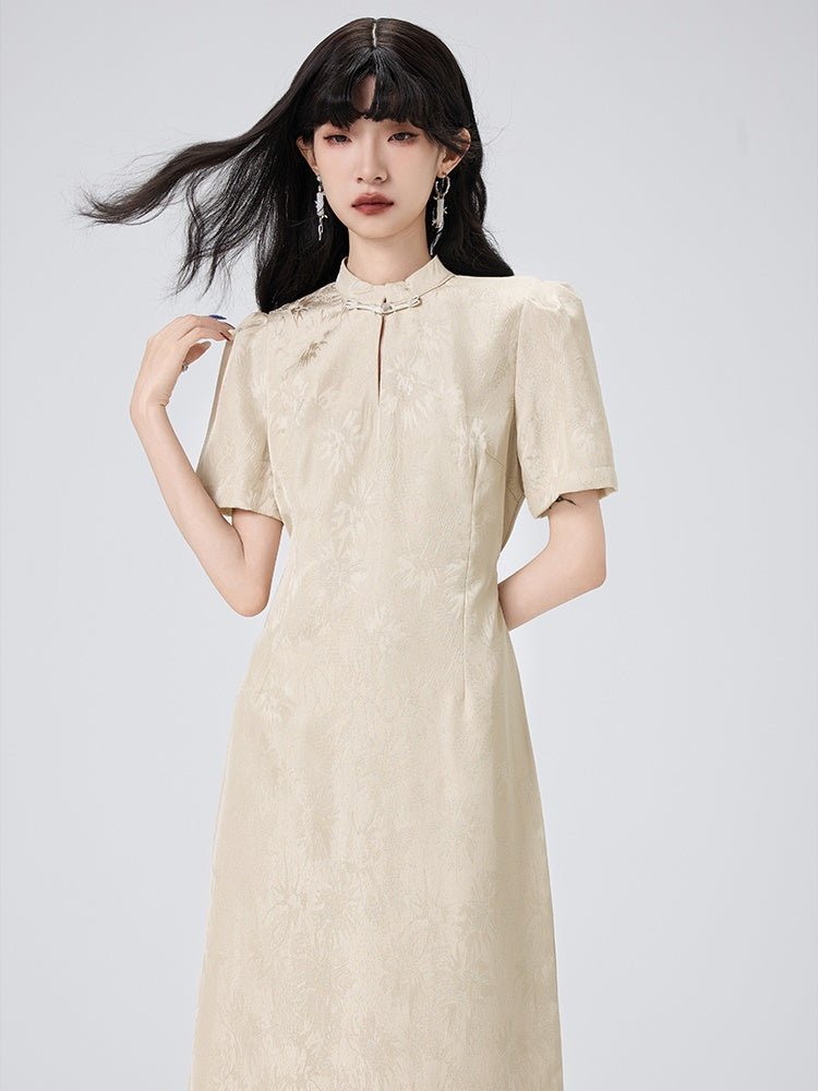 Chinese Style Short Sleeve Slit Long Dress
