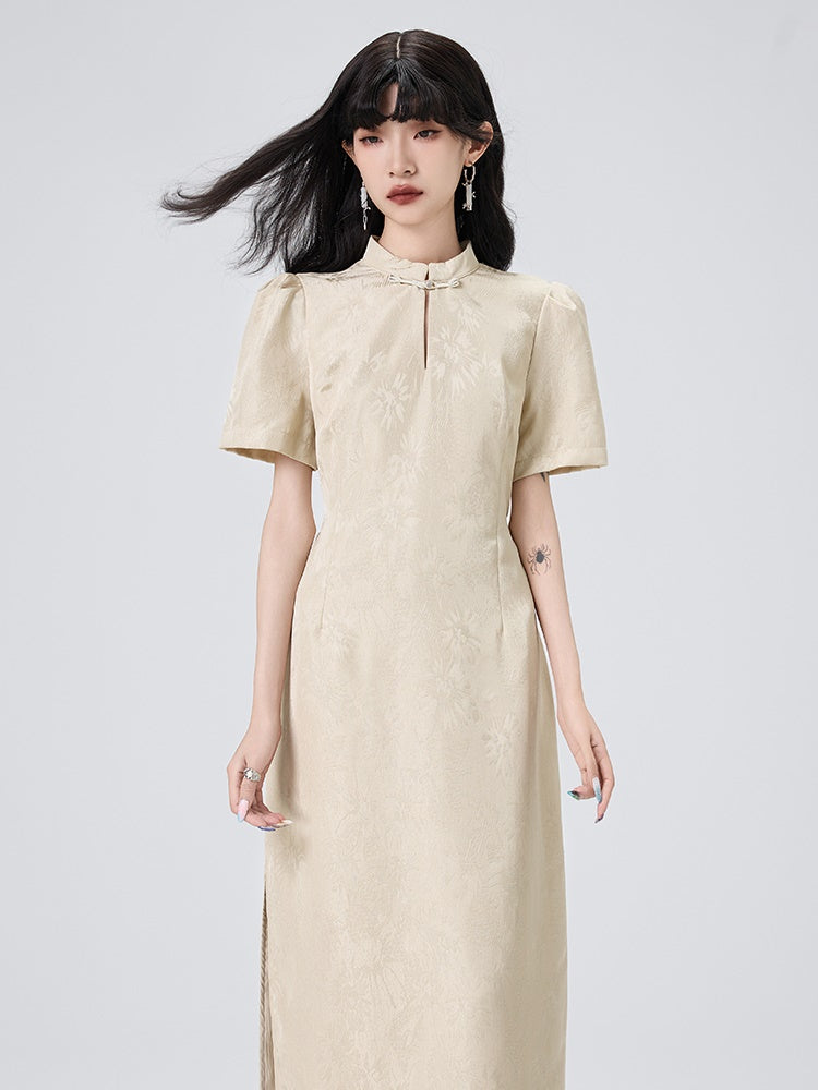 Chinese Style Short Sleeve Slit Long Dress