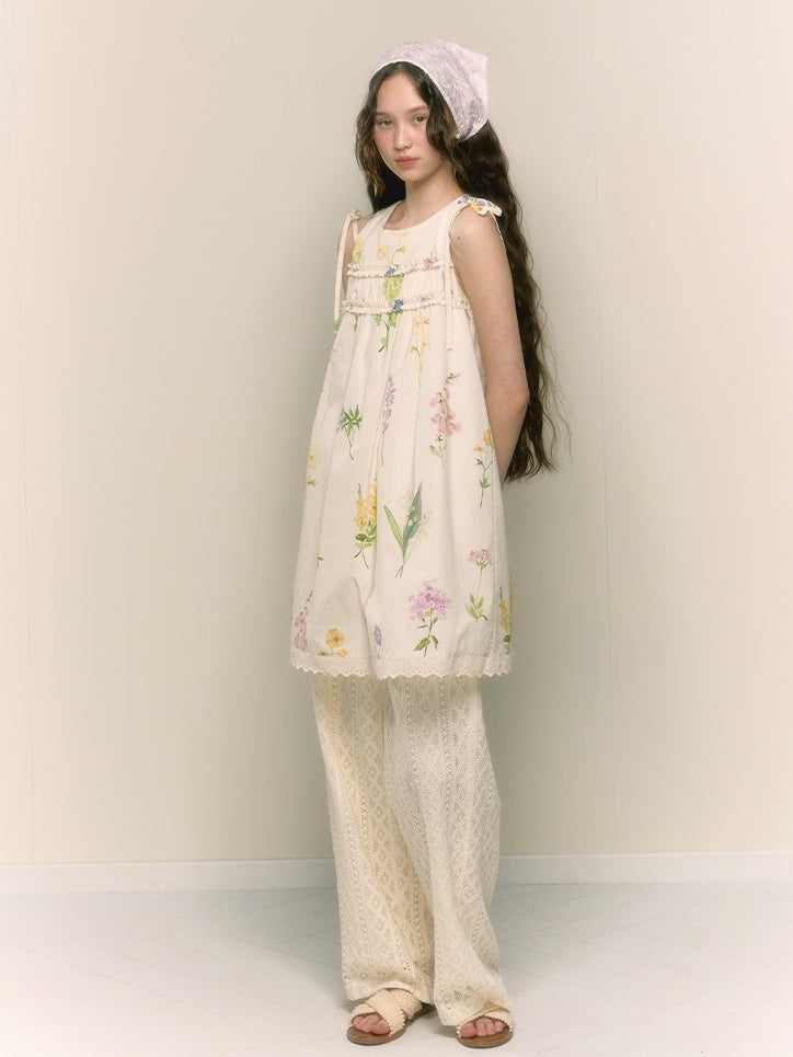 Retro Girly Floral Lace A-line Sleeveless Mid-length Dress