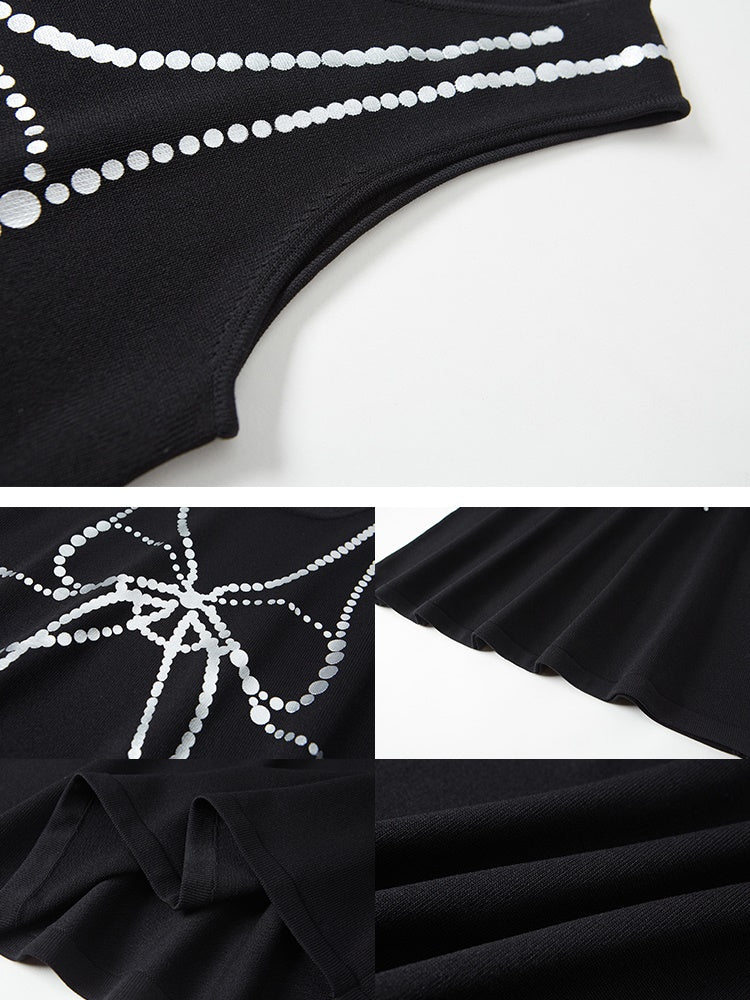 Bow Pearl Print Sleeveless One-piece