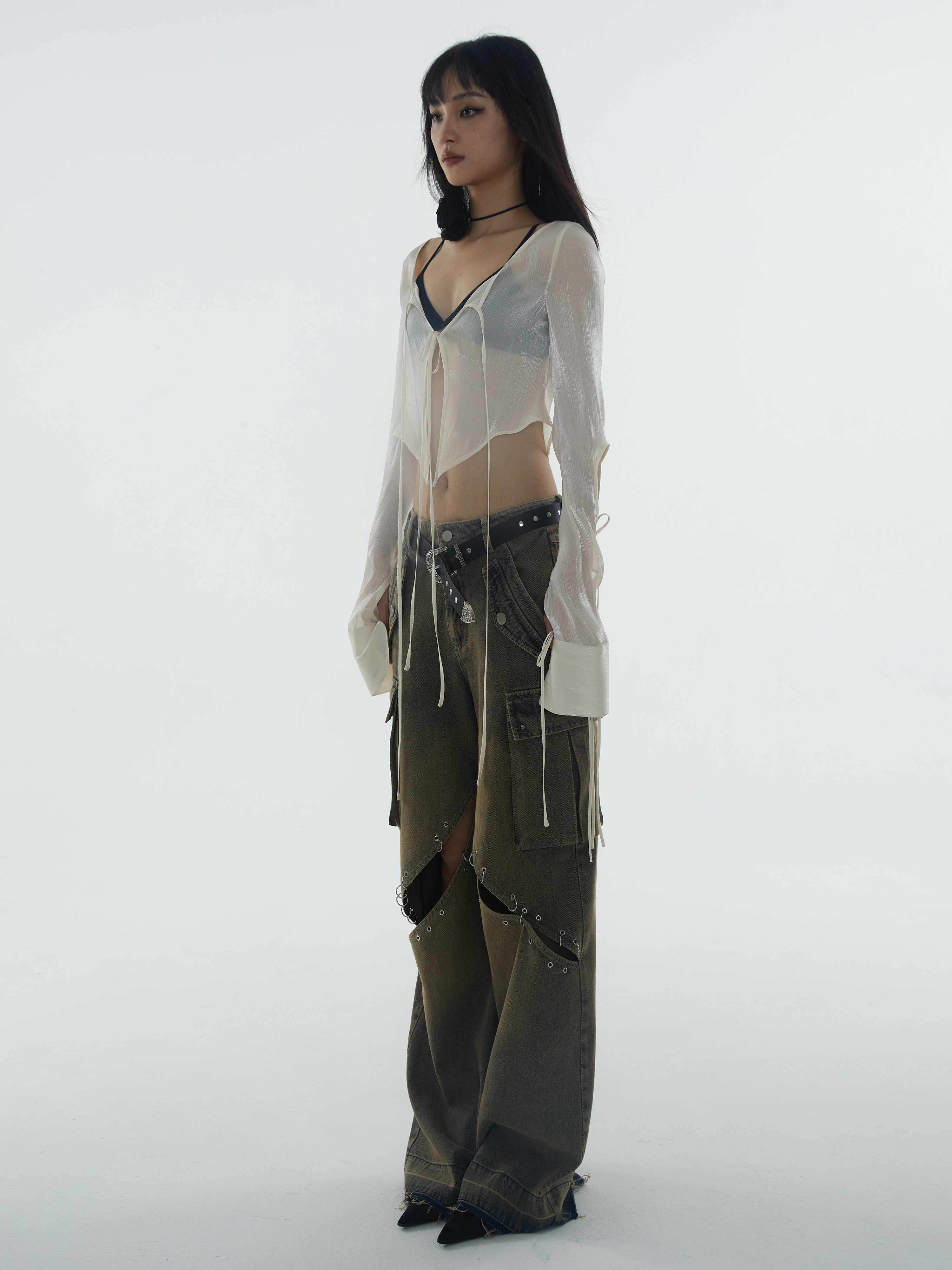 휴식 깎아 지른 끈 짧은 가디건