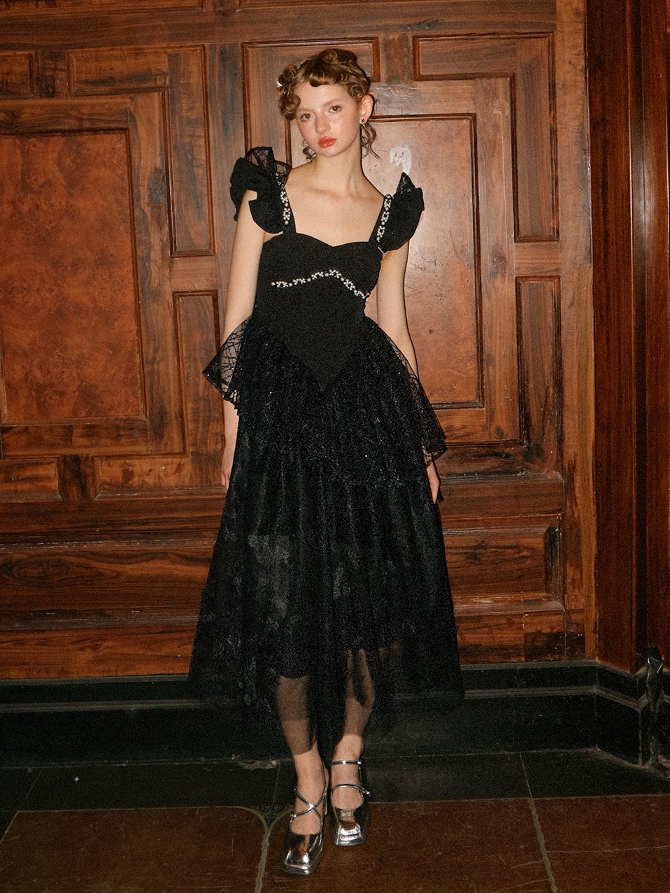 Suspender Pearl Chain Mesh Dress