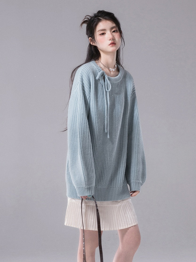 Drop Shoulder Loose Sweater & Suspender One-piece Set-up