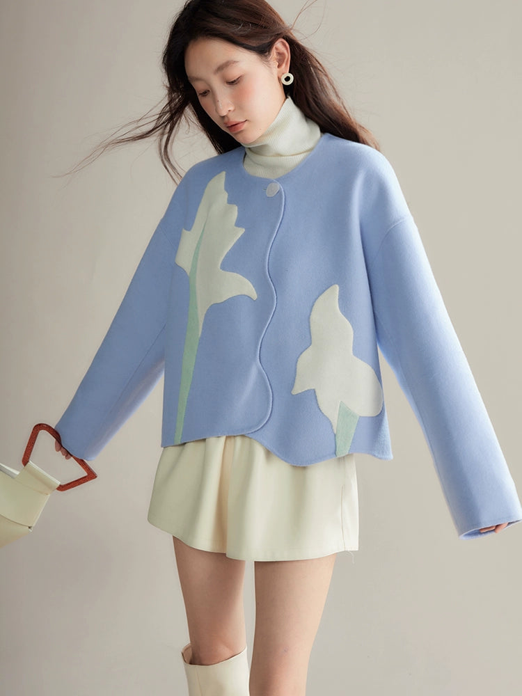 Flower Splicing Curve Cut Double-sided Short Jacket
