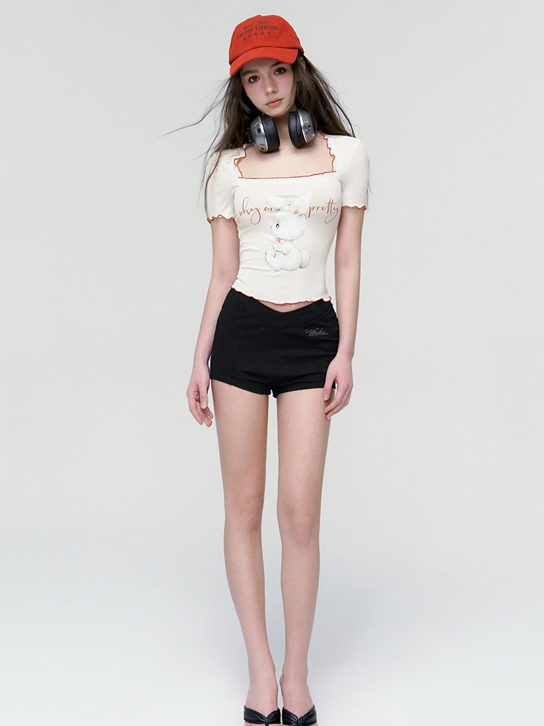 Mellow Square-neck Slim Cropped T-shirt