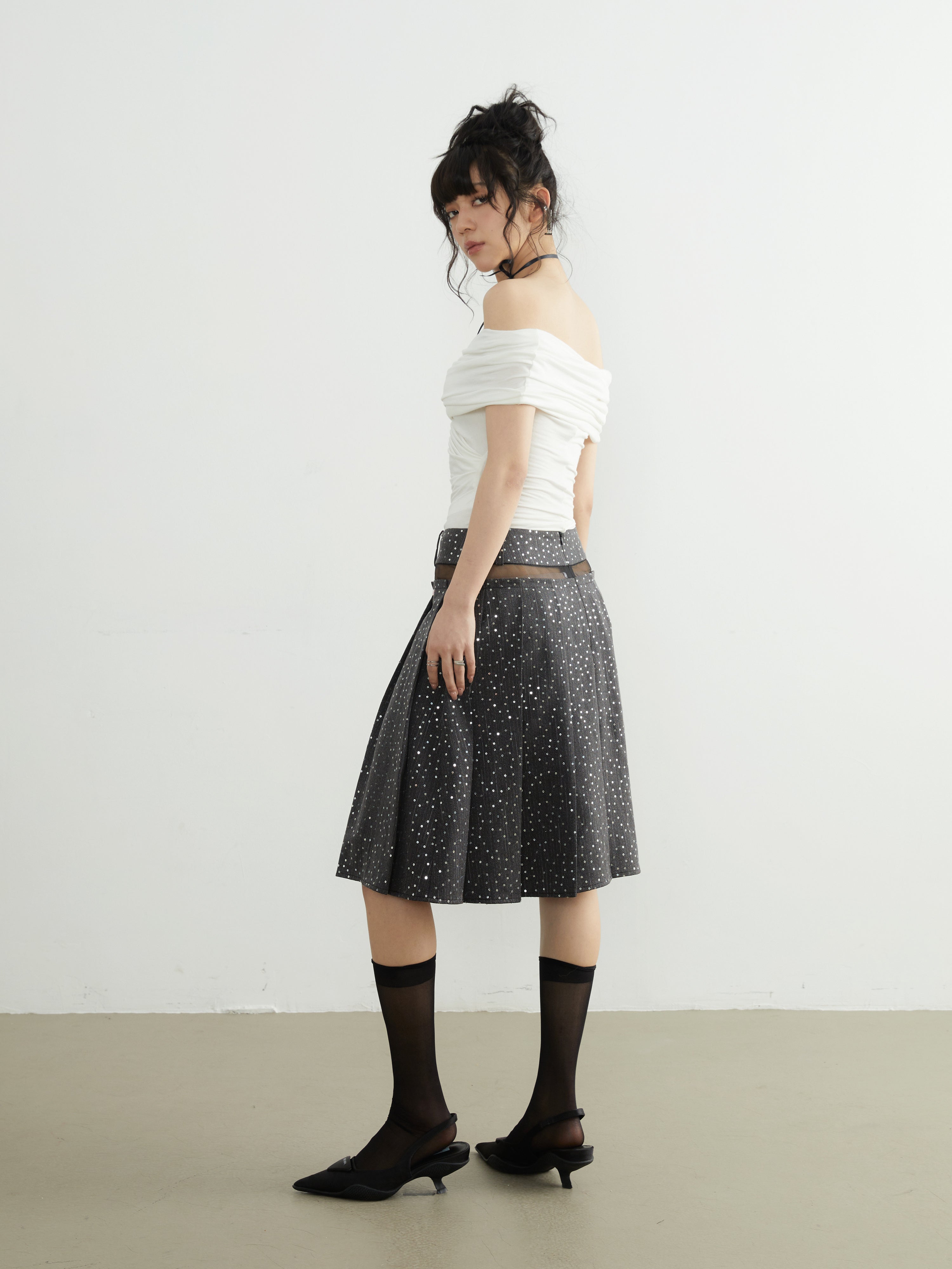Waistless Sparkling Sequin Pleat Skirt