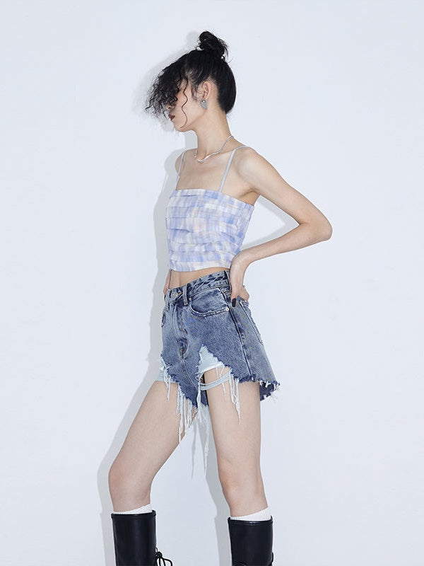 가역적 인 Colorfer 주름 짧은 카미솔