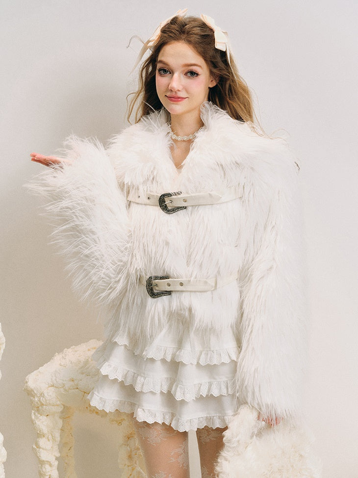 Fluffy Eco-friendly Strap Fur Coat