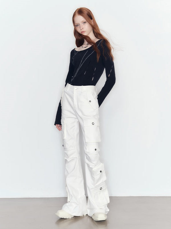 Elastic Lace Work Casual Pants