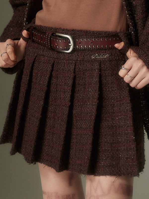 Nietglitter-Tweed-No-Kriechen-Jacke und Faltenrock