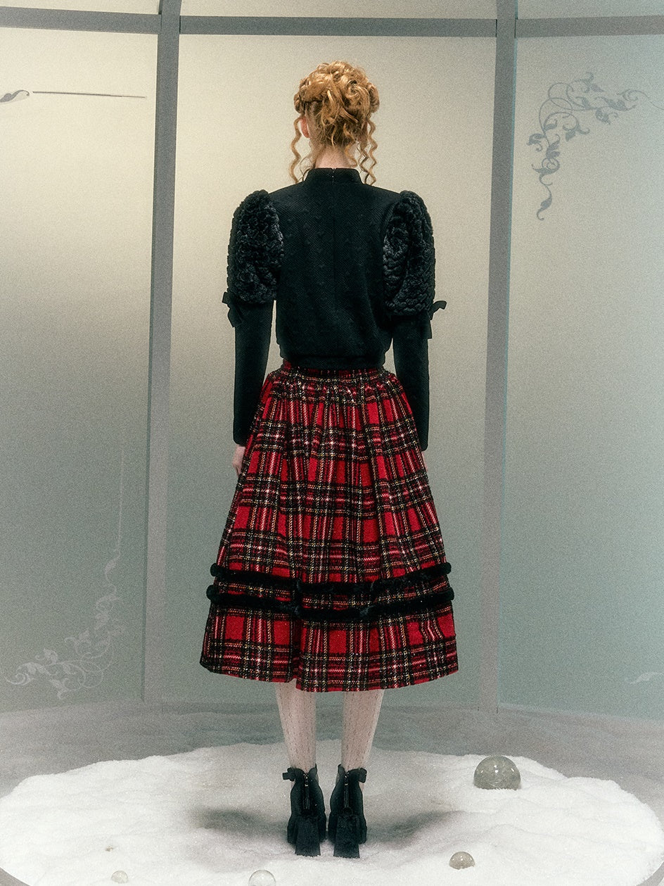 모피 소매를 좋아합니다. 보우 진주 장식 짧은 상단