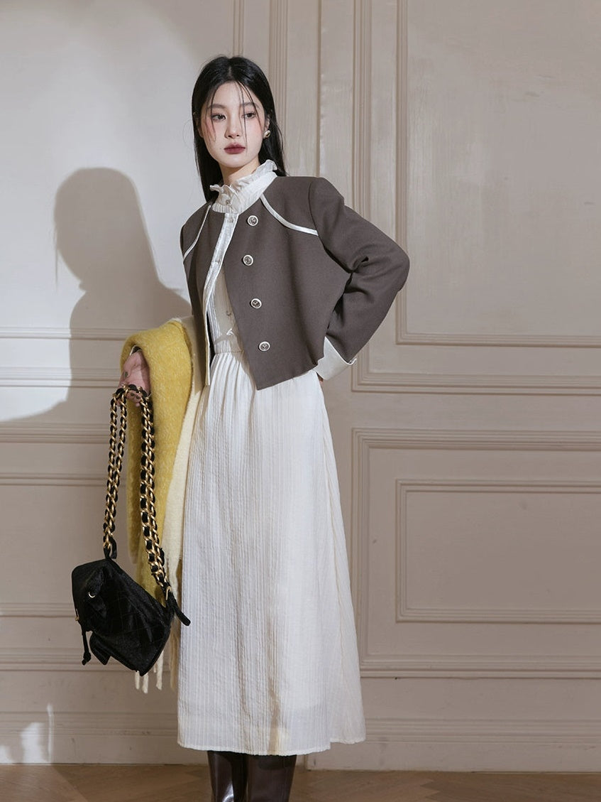 Satinstich Short Jacket & Long Faltenrock-Setup