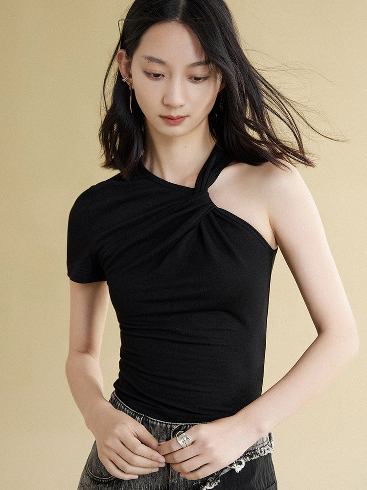 One-sleeve Kink Short T-shirt