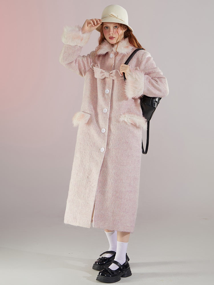 Fur Doll Collar Ribbon Strap Coat