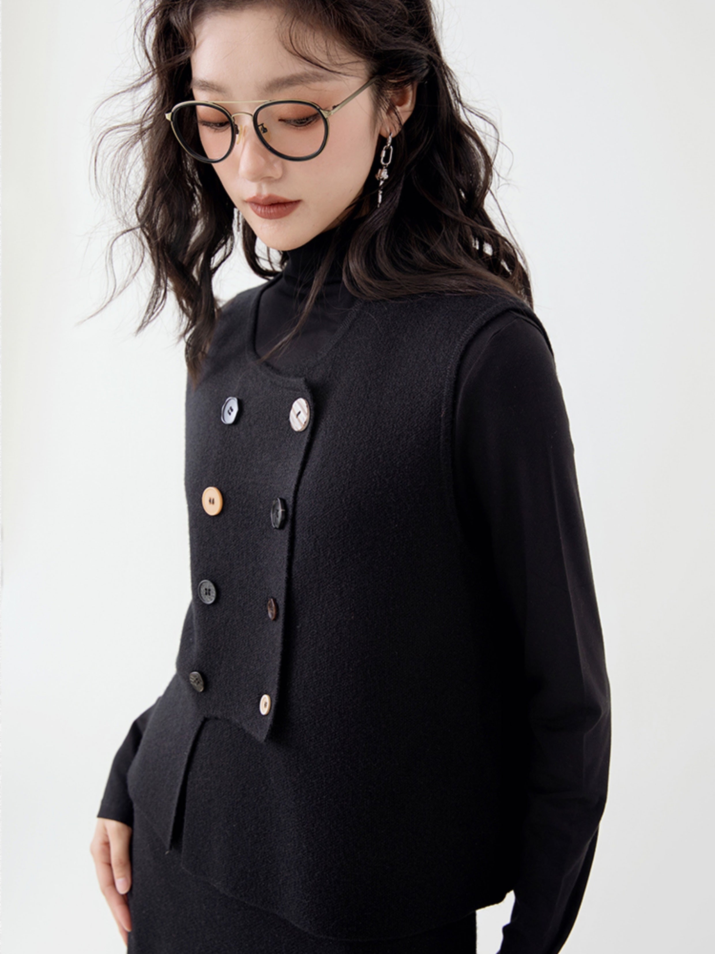 Unregelmäßige Designweste & Rock & halbhoher Halshemd