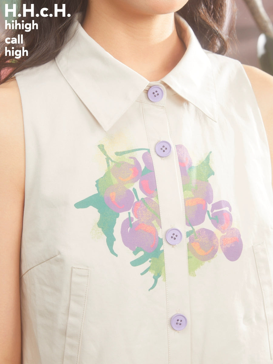Gradient Grape Print Mid-length Sleeveless Shirt One-piece