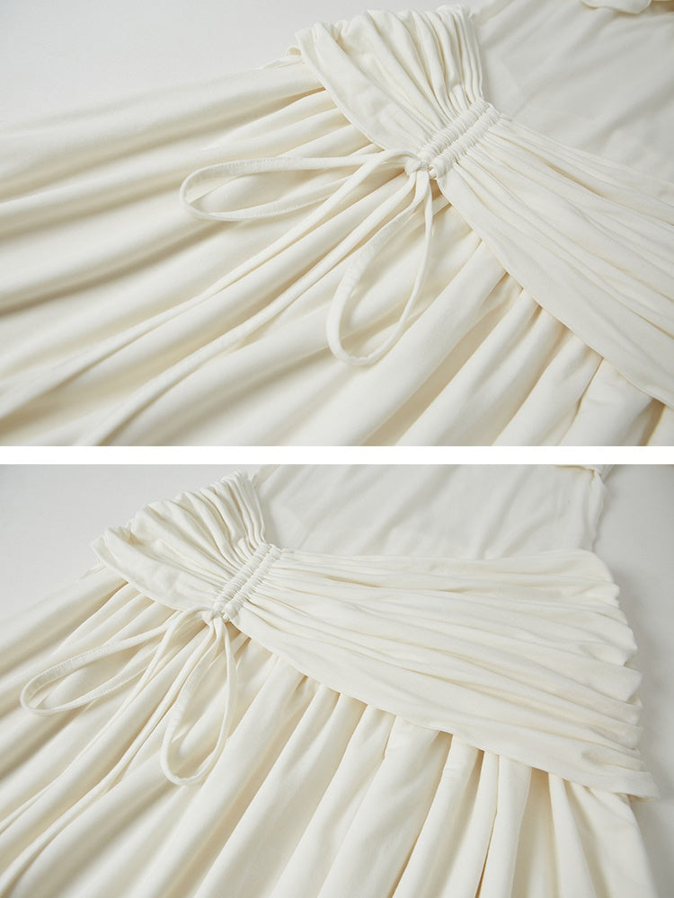 Classic Pleated Stitch Long-sleeved Sheer Dress