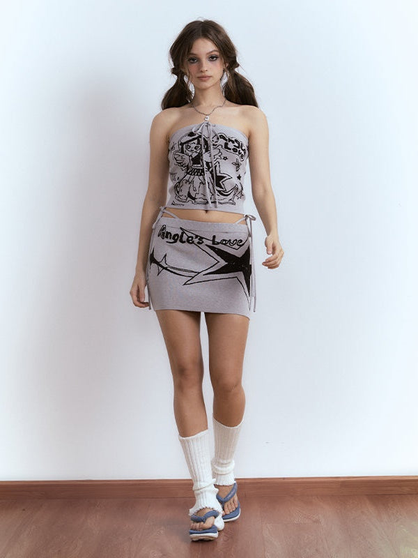 Printing Knitted Tube Top & Skirt Set-up