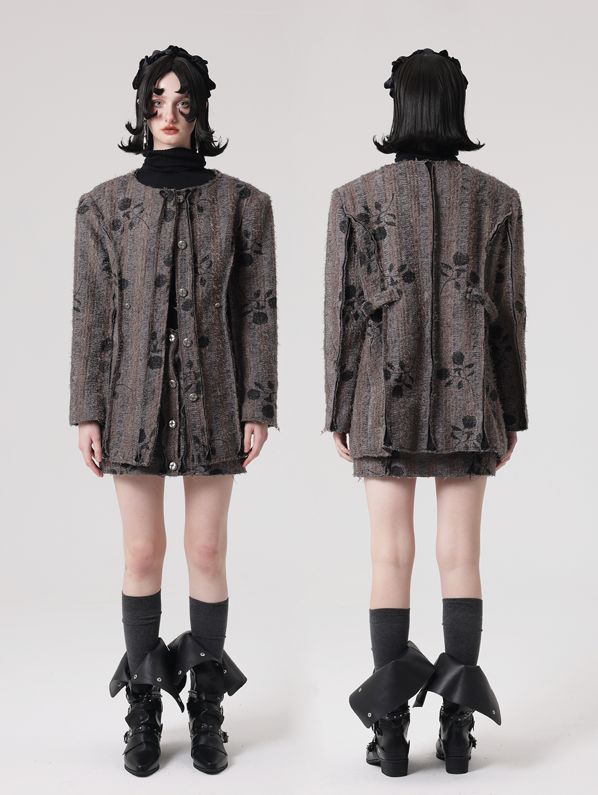 Small Fragrant Style Raw Edge Floral Jacket & Skirt