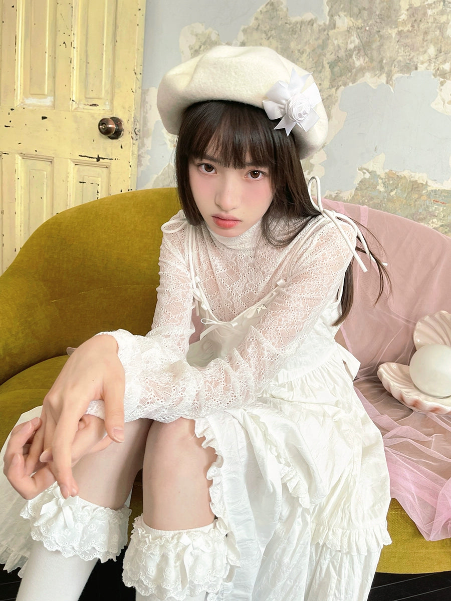 레이스 시스루 하이 칼라 하의 셔츠