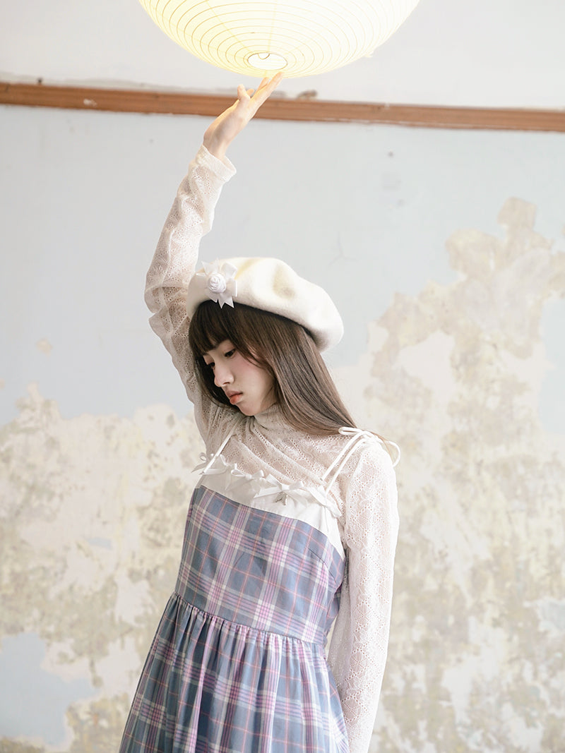 레이스 시스루 하이 칼라 하의 셔츠