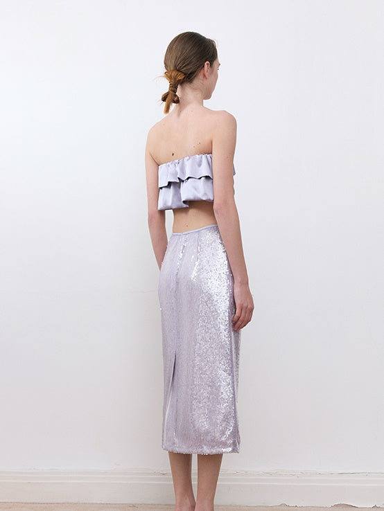Wide-Brim Folded Lace Stretch Tube Top