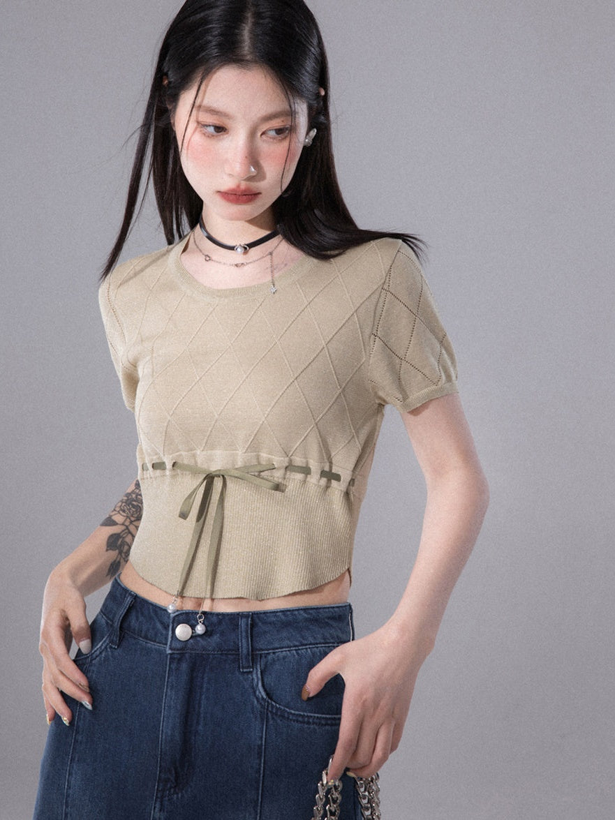 U-neck Rhombus Knitted Top