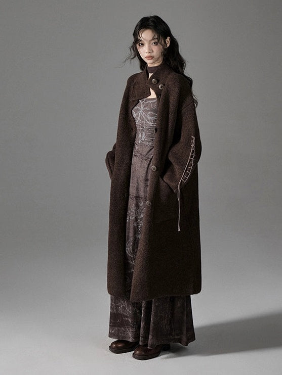 High-Neck Loose Long Soft Waxy Coat