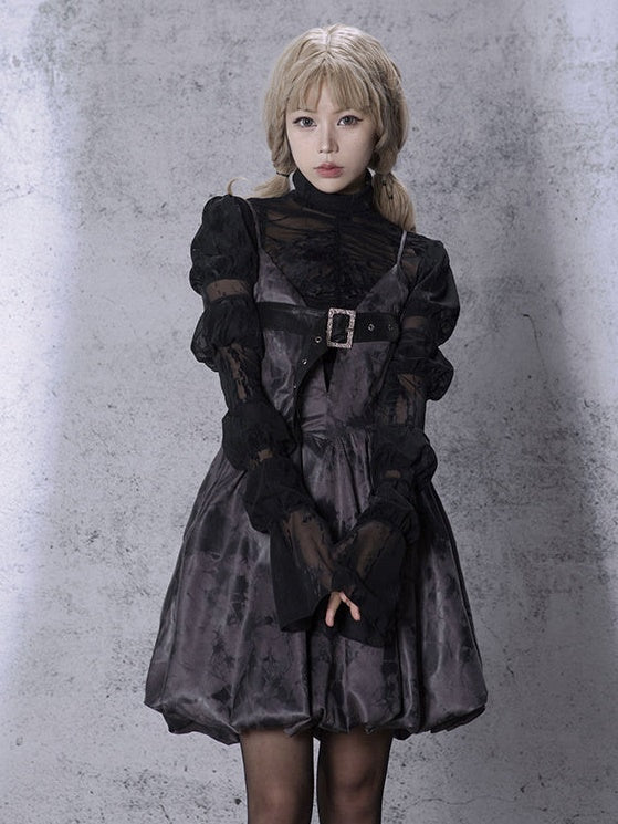 깊은 V 넥 서스펜더 새싹 드레스