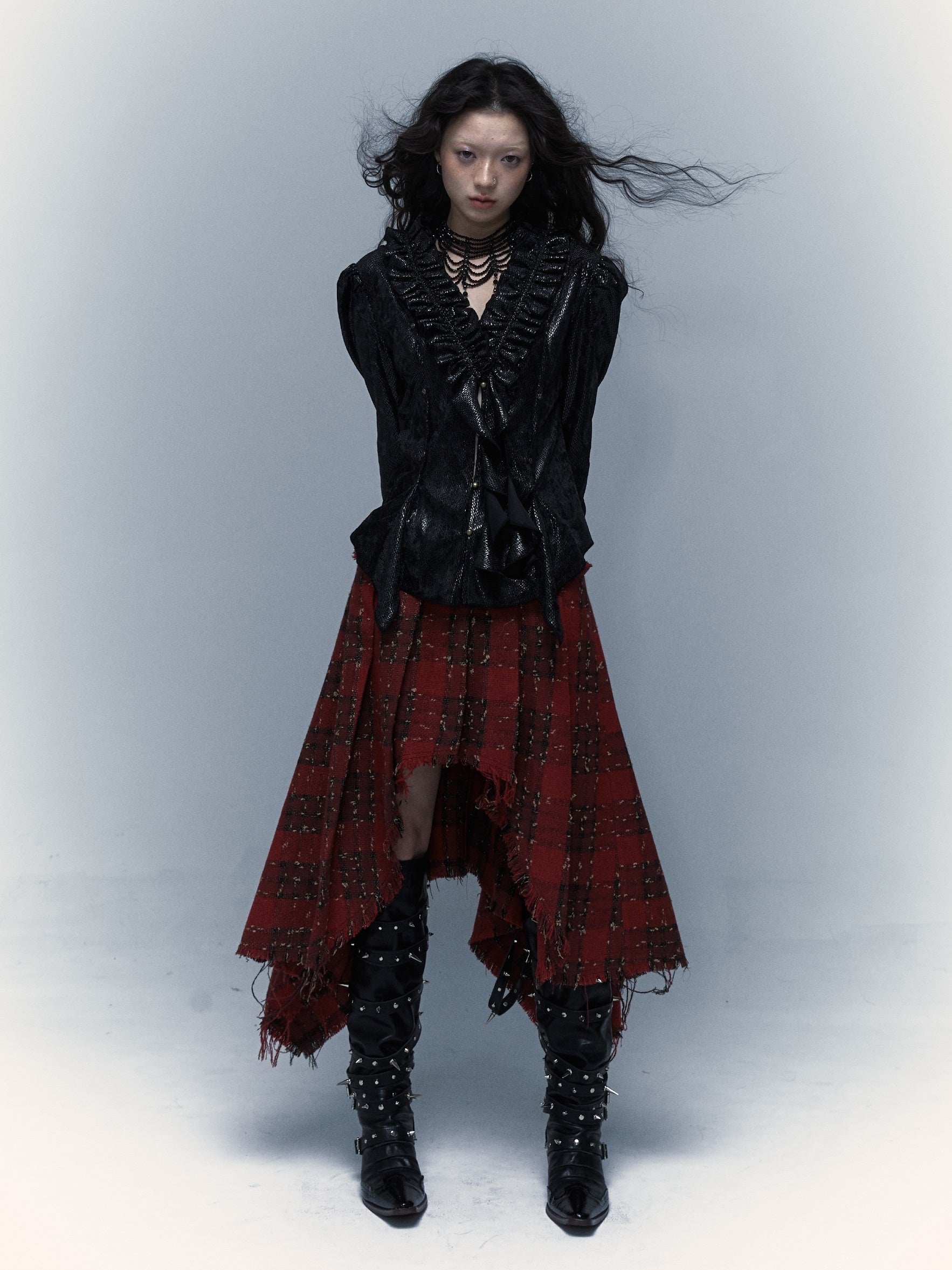 Punk Plaid Stitching Irregular Skirt