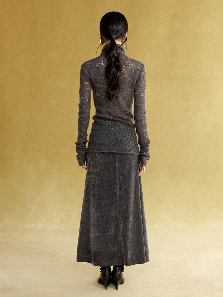 Pull de point Jacquard en dentelle à col haut