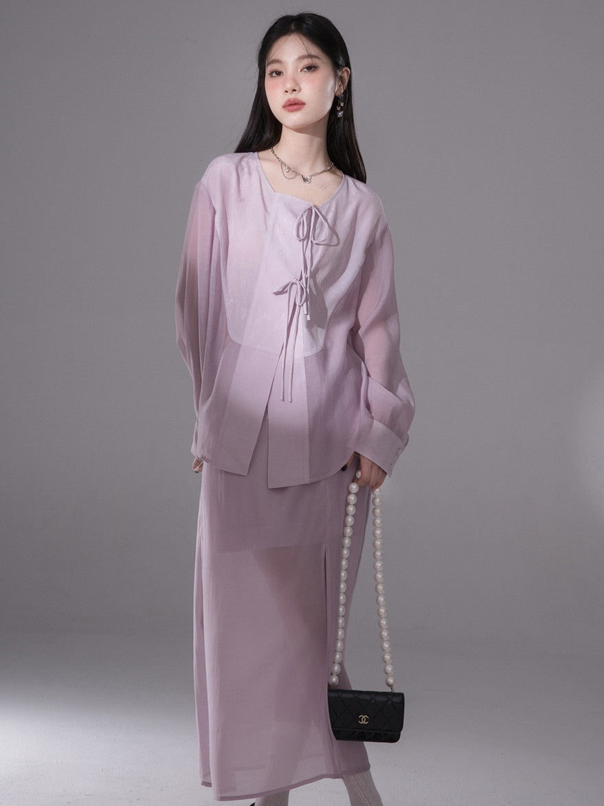No Collar Sunscreen Shirt & Sheer Skirt