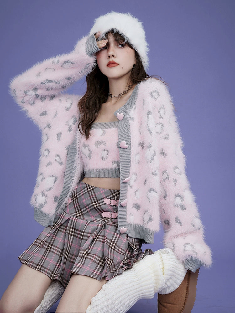 Leopard Knitted Camisole & Cardigan