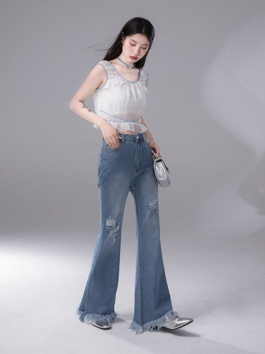 Embroidered Sleeveless Tulle Top & Tube Top