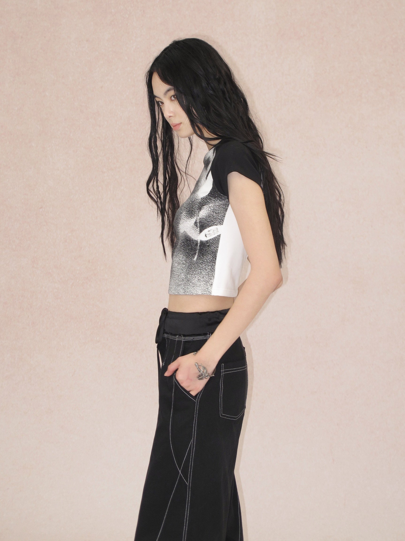 Shadow Flower Print Gradient T-shirt