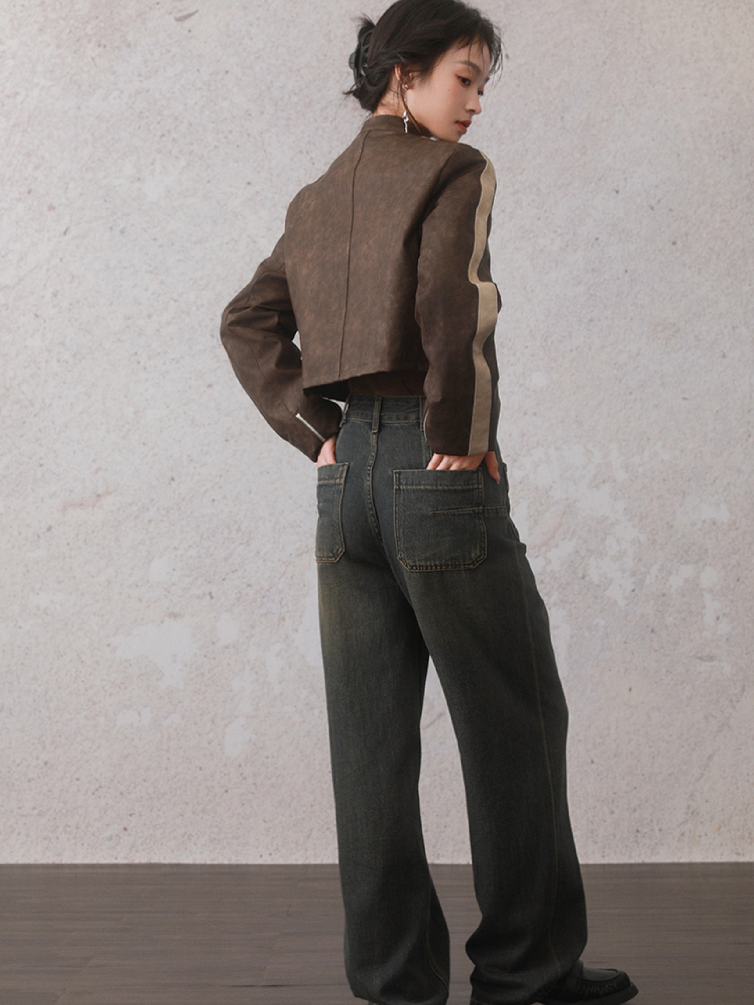 Motorcycle Design Leather Short Jacket