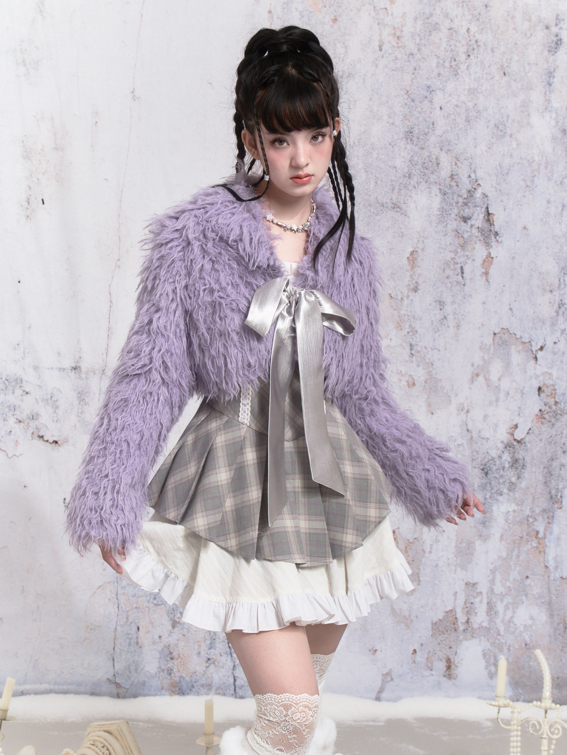 Fur Bow Cropped Coat