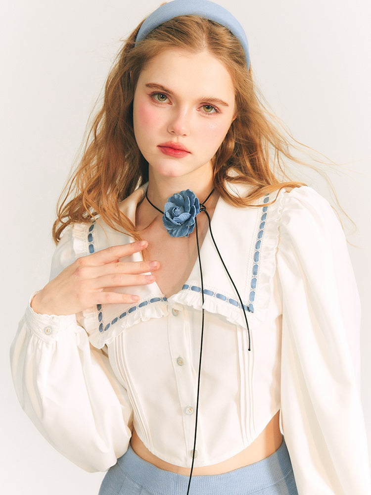 Spitzenpuppenkragen kurzes Ballonhemdhemd